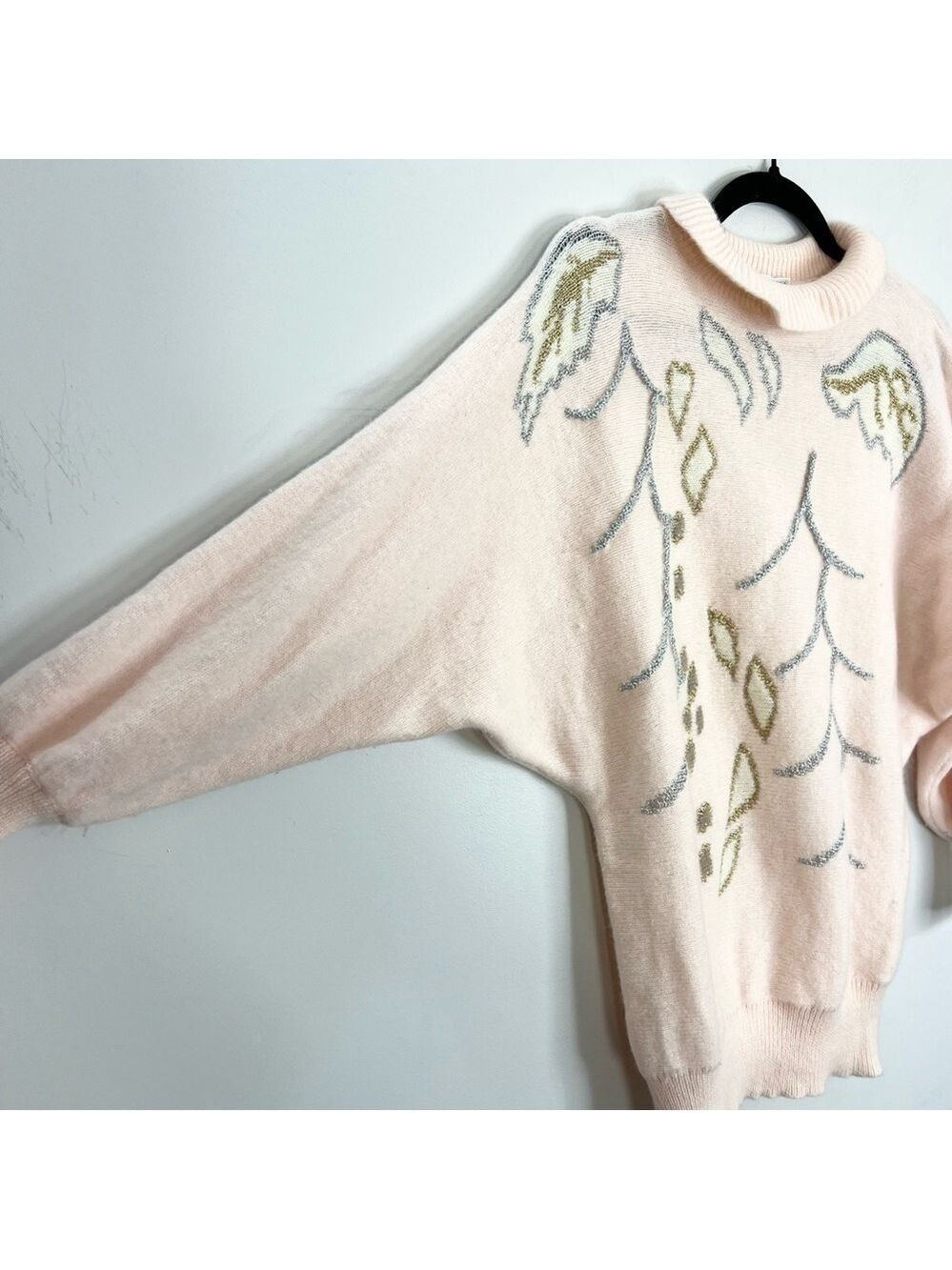 Vintage L'Ultima pale pink fuzzy Angora bat wing dolman sleeve sweater - Picture 7 of 12